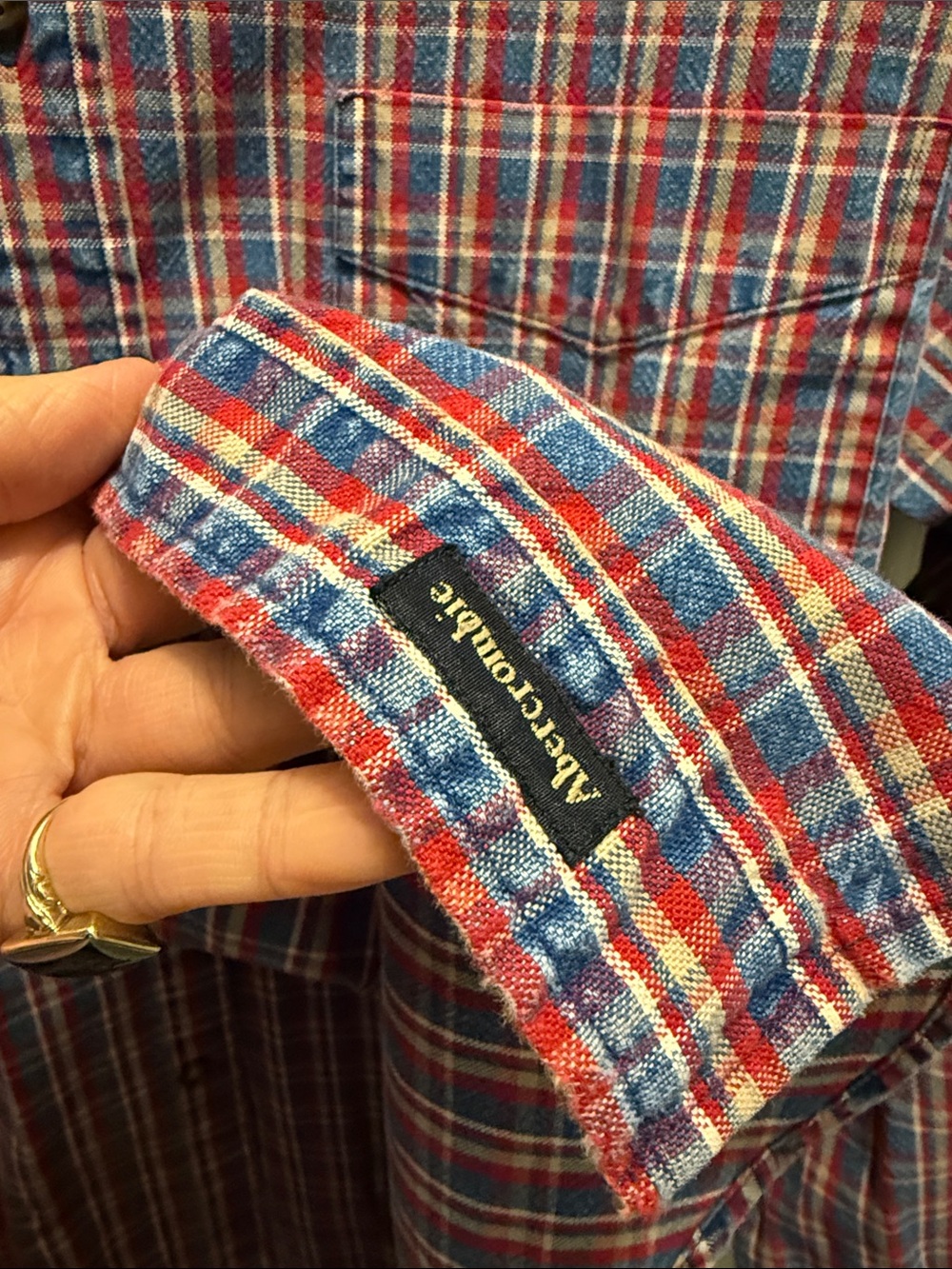 Vintage Abercrombie & Fitch Men’s Red, Blue and White Plaid Button-Down Shirt - Picture 3 of 5
